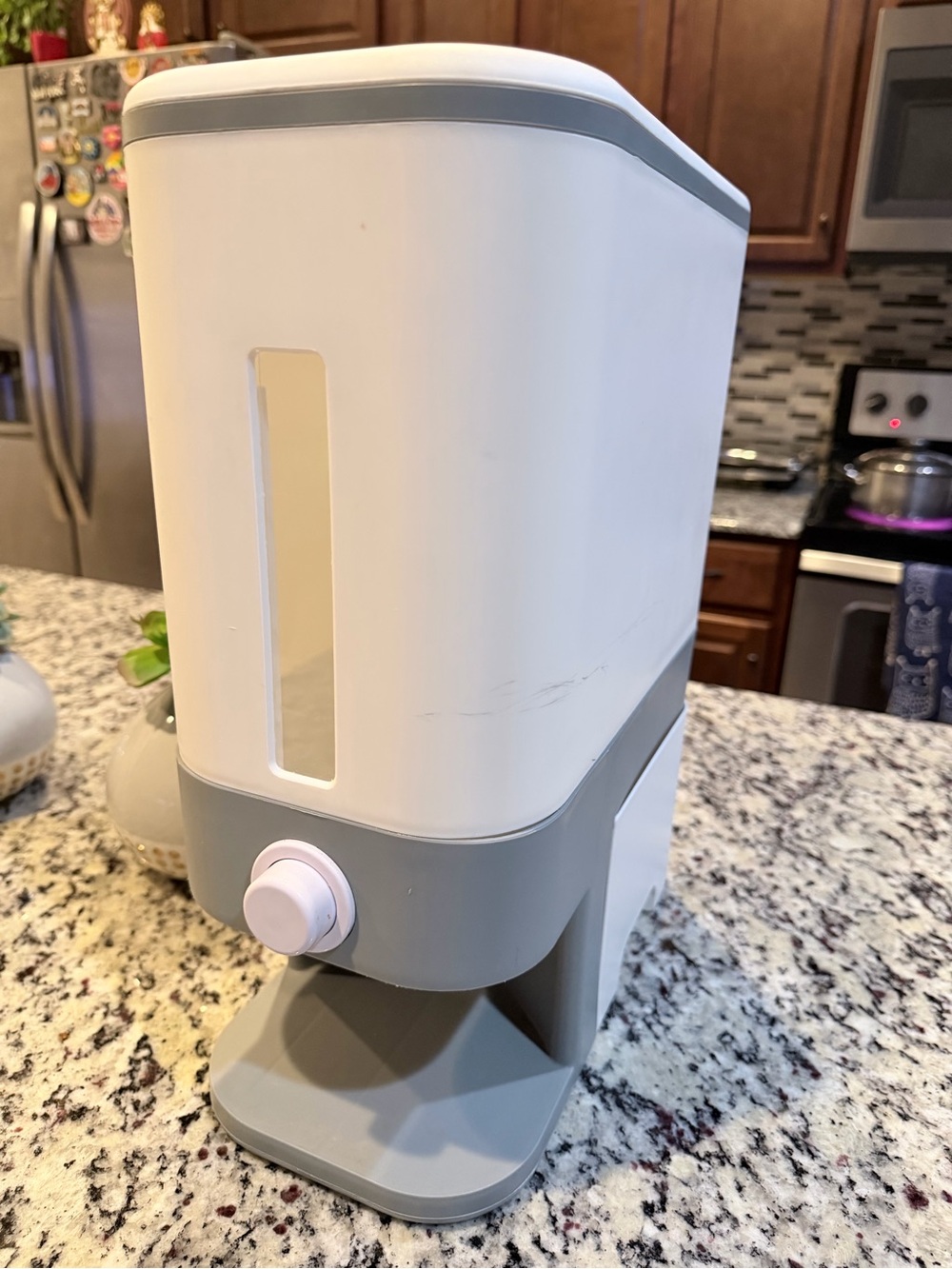 White and Light Gray Countertop RICE food Dispenser